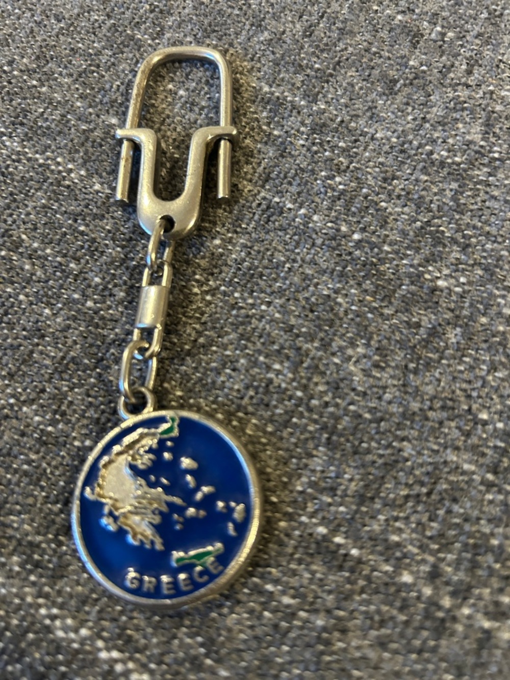 Greece Enamel Map Keychain - Blue and Silver